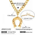 Gold stainless steel horseshoe necklace with square cubic zirconia and chunky link chain - Necklace (JDN0111102)