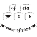 Detailed dimensions of Class of 2026 glitter black graduation banner with mortarboard - Class of 2026 Banner / Black