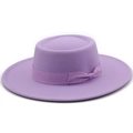 Classico cappello boater in feltro di lana viola con tesa larga ed elegante fiocco - M (56-58cm) / Viola Taro