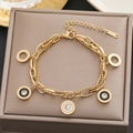 Elegant 18k gold double-layer chain bracelet with Roman numeral charms and crystals - Gold Roman Numeral Double Layer K18 (5172)