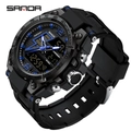 Orologio sportivo digitale SANDA multifunzione nero opaco con dettagli blu - 6137 Nero Blu (Uomini)