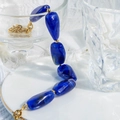 Irregular deep blue marble resin stone necklace with gold metal chain accents - Stainless Steel Marble Pattern Necklace / Dark Blue