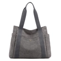 Borsa tote minimalista in tela grigia con spalline larghe e tasca frontale a scatto - Grigio