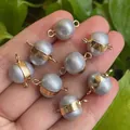 Set of 8 blue-grey semi-round baroque pearls with gold metal rings for jewelry making - No.44 Width 9-12mm