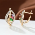Leaf-shaped champagne gold earrings with multi-colored marquise gemstones and cubic zirconia - Champagne Gold Colorful Stone