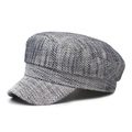 Close-up of gray tweed newsboy cap showing detailed woven fabric and retro military style - M (56-58cm) / Black