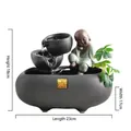 Ceramic zen water fountain with monk statue and lucky coins inscription 23x17x18cm - Lucky Wealth - Carefree Monk Black Style