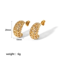 18k vergulde C-vormige oorbellen van rvs met zirkoon en parel, maat 20x10mm - Gouden C-Vorm Holle Zirkonia Stijl(TE6236-1)