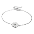 Silver flower pendant bracelet with sparkling crystals and adjustable chain link - Silver Bracelet