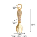 Golden fork pendant with white zircon inlay measuring 22x7mm for jewelry making - Gold Zirconia Fork