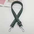 Detail of adjustable green and black herringbone woven strap with silver metal buckles - Green + Silver Hook