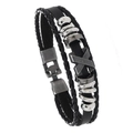 Mehrlagiges Herren-Lederarmband in Schwarz mit silbernen Metall-X-Anhängern - Schwarz