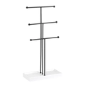3-tier metal jewelry display stand with black T-bars and white base for watches and earrings - Black