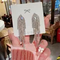 Elegant long tassel earrings with shimmering crystals and 925 silver needles - Silver Brilliant Long Tassel (E0257) 925 Sterling Silver Earring Post