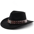 Cappello da cowboy nero in feltro con fascia in pelle marrone e stella argento - M (56-58cm) / Nero
