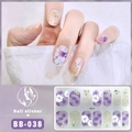 5D waterproof gel nail stickers featuring purple floral patterns and gold foil accents - Style BB038
