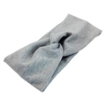 Light grey ribbed cotton yoga headband with a stylish crossover twist design for women - Light Gray