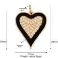 Golden heart pendant with black enamel edge and micro-paved white zircon stones - L616821-Black
