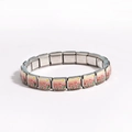 Detailed view of Italian charm bracelet with floral enamel inlay on stainless steel band - Colorful Sunset Floral Style (款式24)