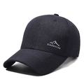 Classic dark grey mountain logo baseball cap shown from a professional 45-degree angle view - Black