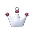 Silver crown pet tag with pink gems for dog collar in polished zinc alloy - Rose Red
