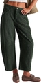Women high waist wide leg corduroy trousers in deep green finish for casual autumn wear - S / Dark Green With Rivets