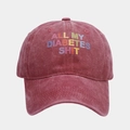 Detail of vintage washed burgundy baseball cap with gradient letter print on cotton fabric - Adjustable / Burgundy