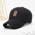 Casquette de baseball en coton noir avec écusson en cuir brun et bordure sandwich - Réglable / Noir avec Bord Café