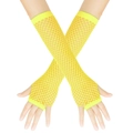 Neon yellow long fishnet fingerless gloves for party costume and arm sleeve performance - One Size / Yellow