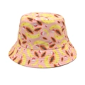 Dettaglio cappello alla pescatora rosa con vivaci motivi di banane e papaya esotica - M(56-58cm) / Rosa