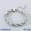 Bracciale a catena ritorta argento per uomo e donna, lunghezza 180mm, larghezza 8mm - Stile Texture Twist Argento (KB203018-Z) / Argento