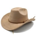 Dettaglio della trama scamosciata e fascia in pelle intrecciata sul cappello fedora kaki - M (56-59cm) / Cachi Chiaro (Scamosciato)