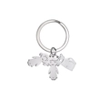 Cartoon boy girl and pet cat stainless steel keychain with polished metal finish - 1 Cat 2 Girls / Silver