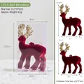 Set of two burgundy flocked Christmas reindeer ornaments with gold glitter antlers in box - 13.5x8x3cm / 159-6 Red Reindeer (Pack of 2)