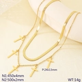 Collar de doble capa en acero dorado con cadena de serpiente plana y cinco cruces - Estilo Dorado (KN299162-Z)
