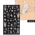 Detailed 5D embossed Christmas nail stickers featuring white snowflakes and deer motifs - Pink Christmas 5D-K126