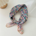 Floral print cotton-linen small square scarf tied as a headband with colorful patterns - Multi-color-Yellow Purple Floral