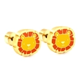 Cute cartoon lion stud earrings in gold finish with yellow and orange enamel detailing - Lion