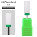 White ceramic 3/32 inch large barrel nail drill bit with green base for electric files - HF-04 Large Barrel Ceramic Drill Bit (C Coarse)