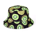 Detail shot of black bucket hat featuring vibrant kiwi fruit slice pattern prints - M (55-58cm) / 25# Kiwi
