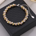 Three-tone titanium steel interlocking ring bracelet with lobster clasp on a display box - 16+5cm / Three Colors