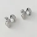 Silver bow knot pearl stud earrings featuring high-quality polished metal and white pearls - Silver Bow Earrings (D2880)