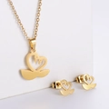 Detail view of a gold-plated swan heart pendant necklace and matching stud earring set - Couple Swan Heart