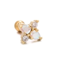 Golden flower helix stud featuring teardrop opals and round clear cubic zirconia stones - Teardrop Clover Design (EGD0954) / Gold