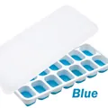 Blue 14-compartment ice cube tray with soft silicone bottom and a secure lid - Large / Blue