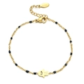 Goldenes Edelstahl-Armband mit Hamsa-Hand und schwarzen Perlen für Damen - Schwarz