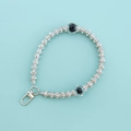 Silver metal rhinestone bracelet with black faceted beads and secure spring clasp - Black Round Bead