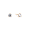 Dettaglio macro di orecchini dorati con castone a tre griffe e zircone rotondo brillante - Orecchini a lobo a 3 griffe con strass / 24k / Argento
