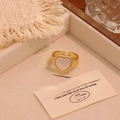 Minimalist 18K gold heart-shaped ring with mother of pearl inlay and twisted rope edge - 4# Big Heart