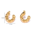 Vintage 18k gold plated geometric C-shape earrings with hammered metal texture - JH0105 / Gold
